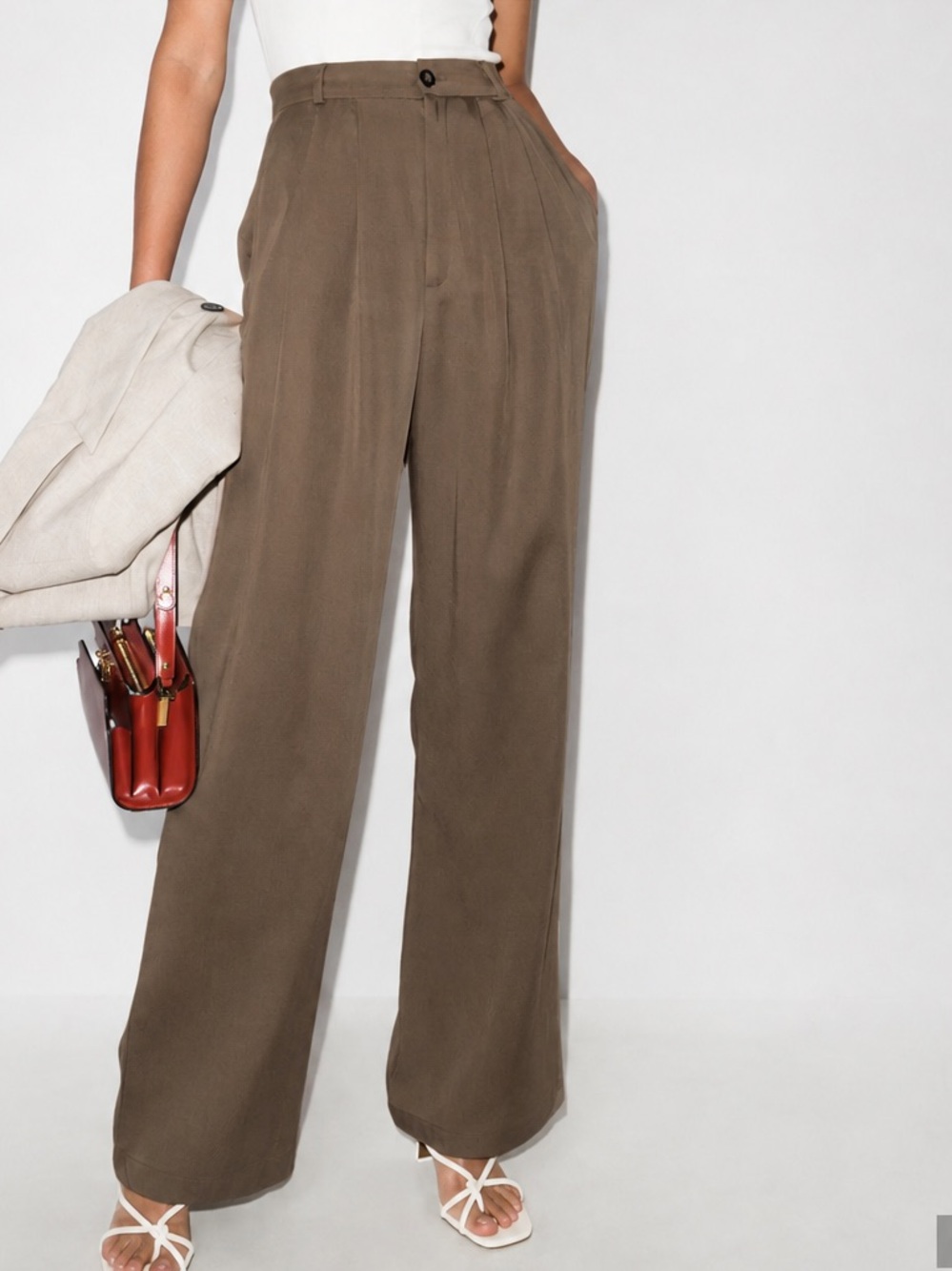 Reformation Wide Leg High Waist Trousers in Brown